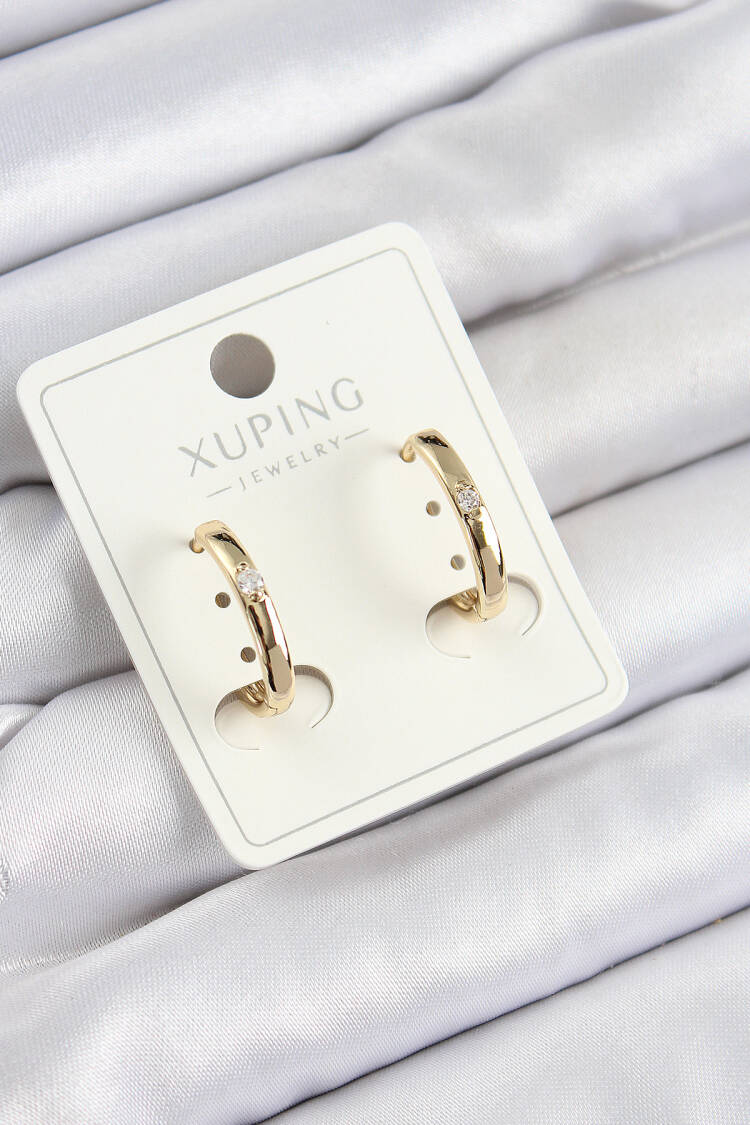 Xuping Zircon Stone Oval Model Gold Color Women's Earrings - Brand: Ebijuteri - Women's Clothing Wholesale - Globality Store