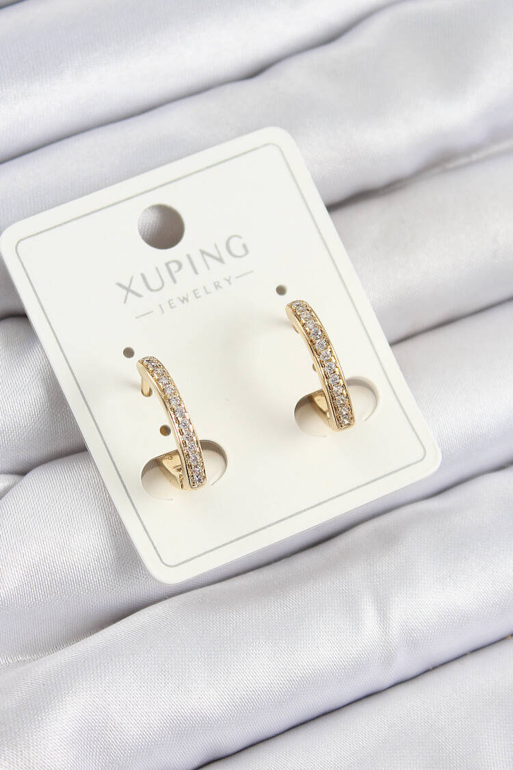 Xuping Zircon Stone I Model Gold Color Women's Earrings - Brand: Ebijuteri - Women's Clothing Wholesale - Globality Store