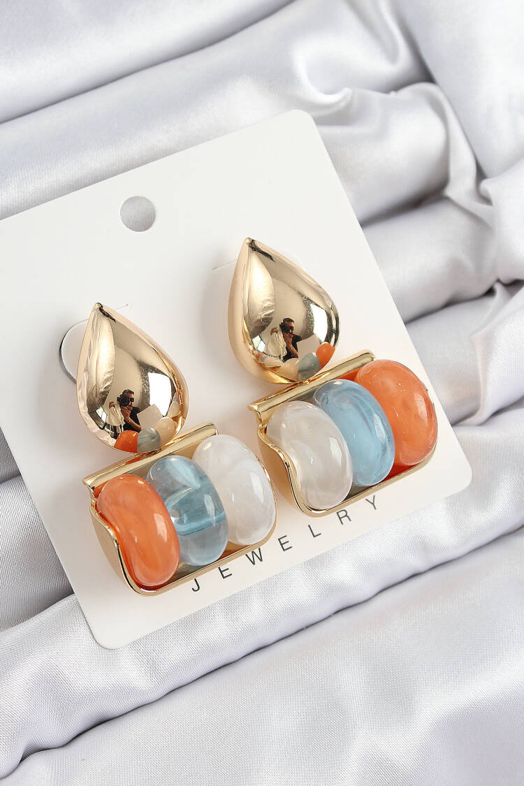 Brass Mixed Color Vintage Model Women's Earrings - Brand: Ebijuteri - Women's Clothing Wholesale - Globality Store