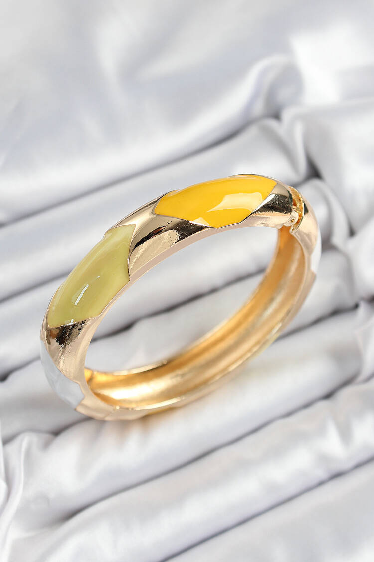 Brass White Green Yellow Enameled Baklava Model Gold Color Women Clamp - Brand: Ebijuteri - Women's Clothing Wholesale - Globality Store