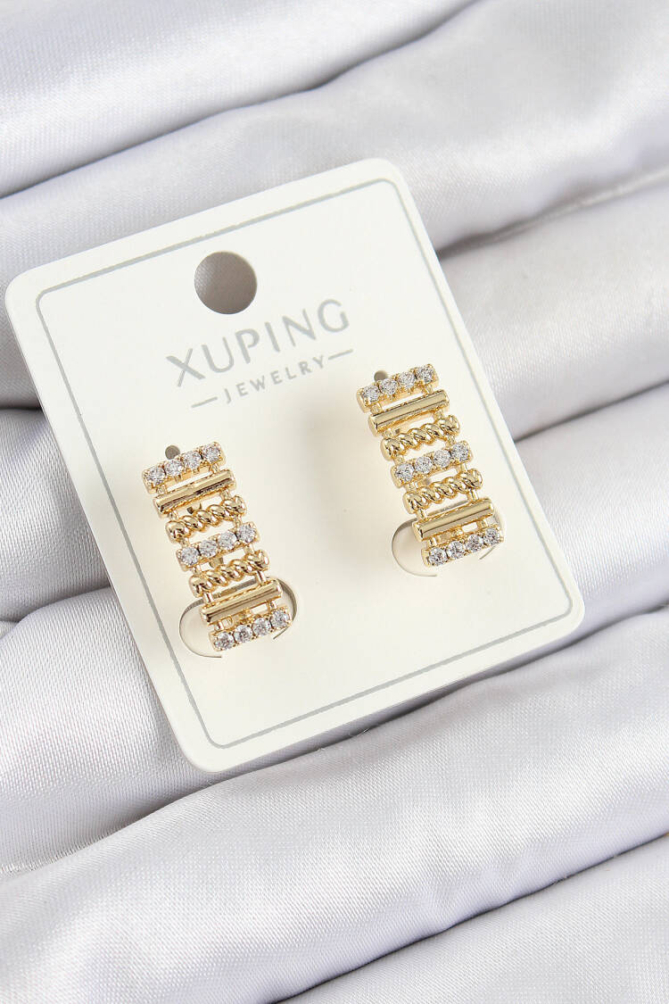 Xuping Zircon Stone Rectangle Pattern Gold Color Women's Earrings - Brand: Ebijuteri - Women's Clothing Wholesale - Globality Store