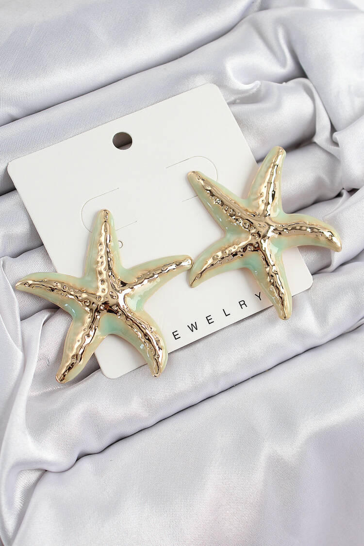 Brass Water Green Starfish Model Vintage Women's Earrings - Brand: Ebijuteri - Women's Clothing Wholesale - Globality Store