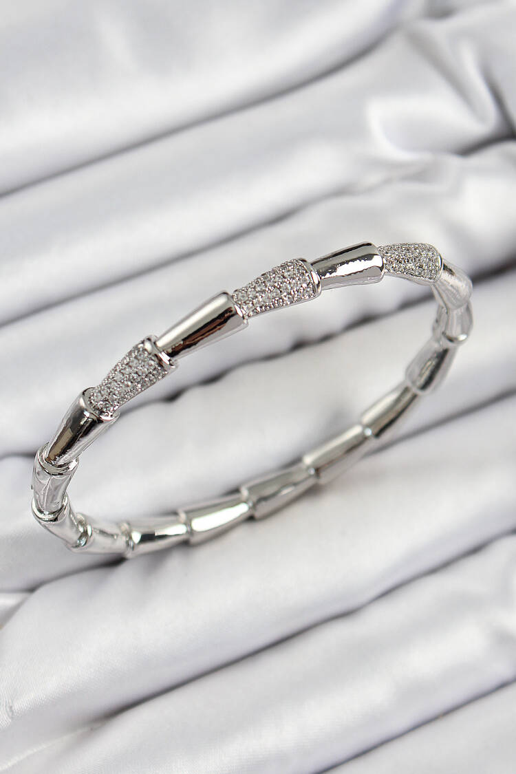 Brass Zircon Stone Bone Model Silver Color Vip Women Bracelet - Brand: Ebijuteri - Women's Clothing Wholesale - Globality Store