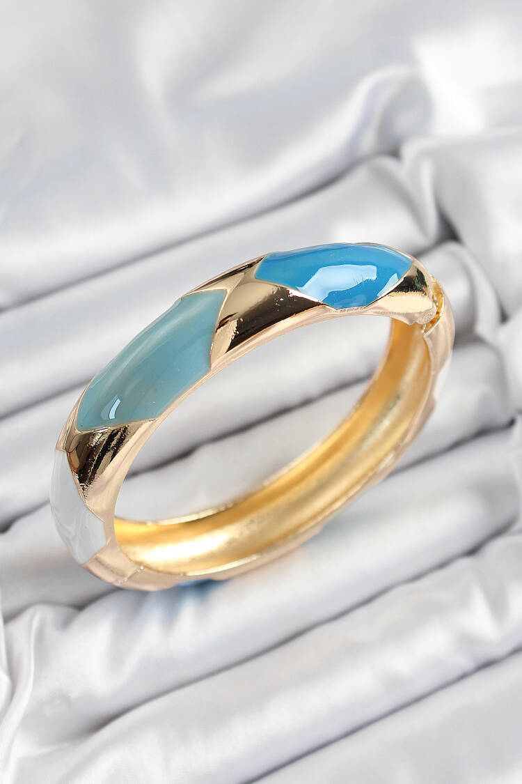 Brass Blue White Enameled Baklava Model Gold Color Women Clamp - Brand: Ebijuteri - Women's Clothing Wholesale - Globality Store
