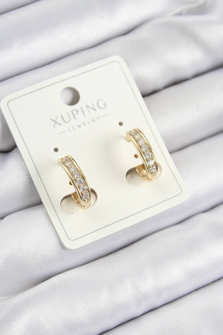 Xuping Zircon Stone Ring Pattern Gold Color Women's Earrings - Brand: Ebijuteri - Women's Clothing Wholesale - Globality Store