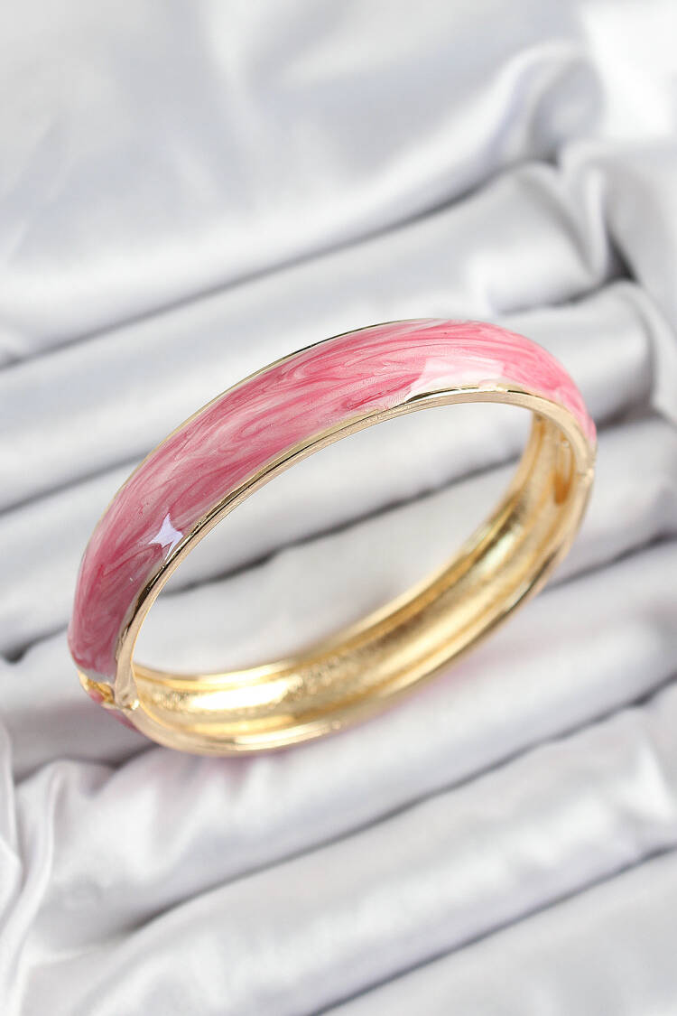 Brass Pink Enameled Marble Pattern Model Gold Color Women Clamp - Brand: Ebijuteri - Women's Clothing Wholesale - Globality Store