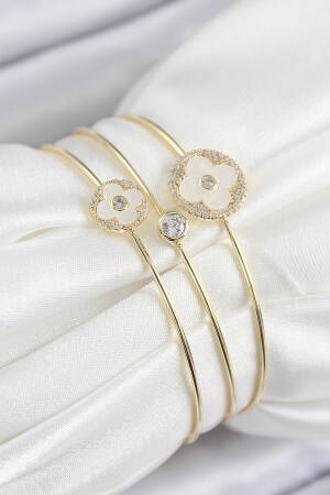 Brass Zircon Stone Clover Model Gold Color Vip 3 Piece Women Bracelet - Brand: Ebijuteri - Women's Clothing Wholesale - Globality Store