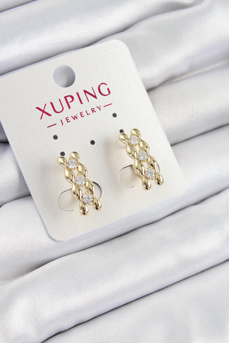 Xuping Zircon Stone Inline Drop Pattern Gold Color Women Earrings - Brand: Ebijuteri - Women's Clothing Wholesale - Globality Store