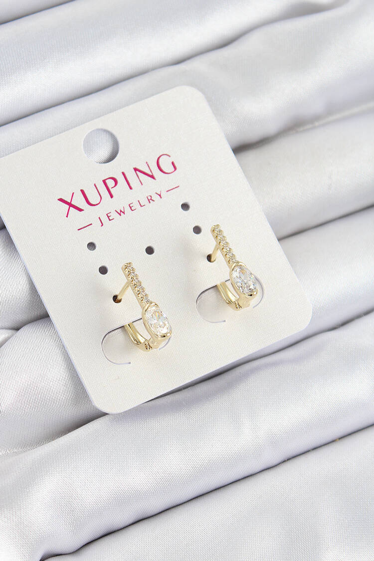 Xuping Zircon Stone I Model Gold Color Women's Earrings - Brand: Ebijuteri - Women's Clothing Wholesale - Globality Store
