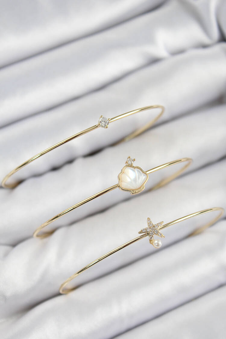 Brass Zircon Stone Oyster And Starfish Model Gold Color Vip 3 Piece Women Bracelet