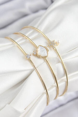 Brass Zircon Stone Oyster And Starfish Model Gold Color Vip 3 Piece Women Bracelet - Brand: Ebijuteri - Women's Clothing Wholesale - Globality Store