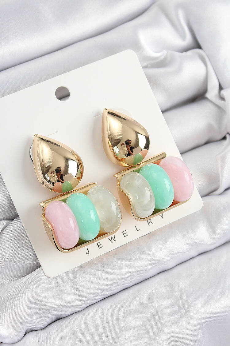 Brass Mixed Color Vintage Model Women's Earrings - Brand: Ebijuteri - Women's Clothing Wholesale - Globality Store