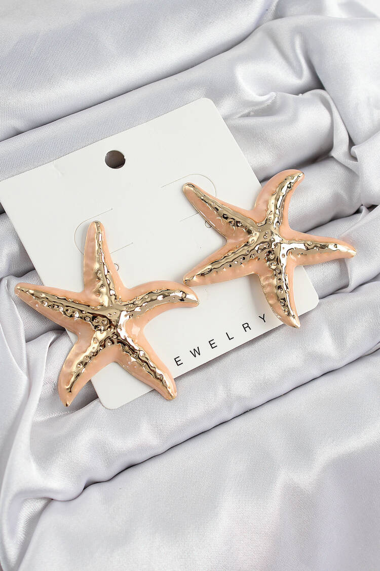 Brass Cream Starfish Model Vintage Women's Earrings - Brand: Ebijuteri - Women's Clothing Wholesale - Globality Store