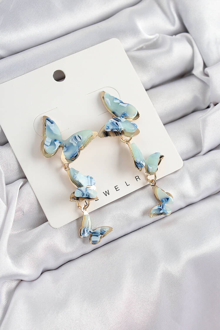 Brass Pearl Swinging Marble Pattern Butterfly Pattern Gold Color Vintage Women Earrings - Brand: Ebijuteri - Women's Clothing Wholesale - Globality Store