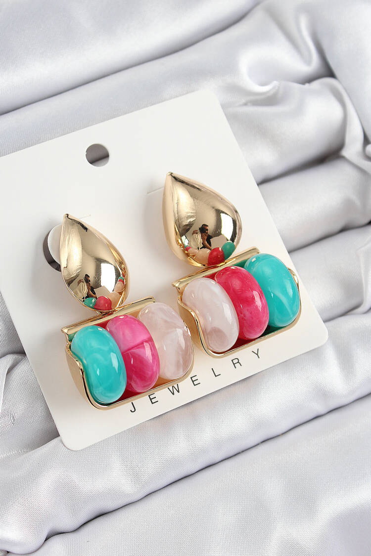 Brass Mixed Color Vintage Model Women's Earrings - Brand: Ebijuteri - Women's Clothing Wholesale - Globality Store