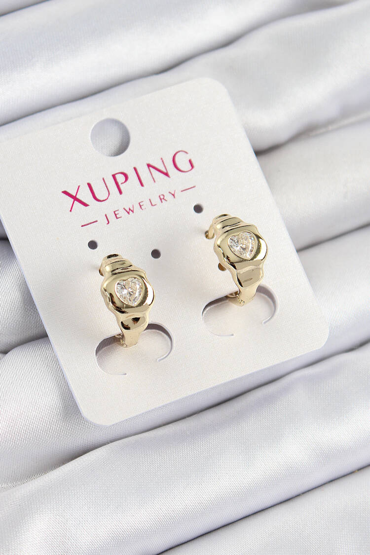 Xuping Zircon Stone Heart Model Gold Color Women's Earrings - Brand: Ebijuteri - Women's Clothing Wholesale - Globality Store