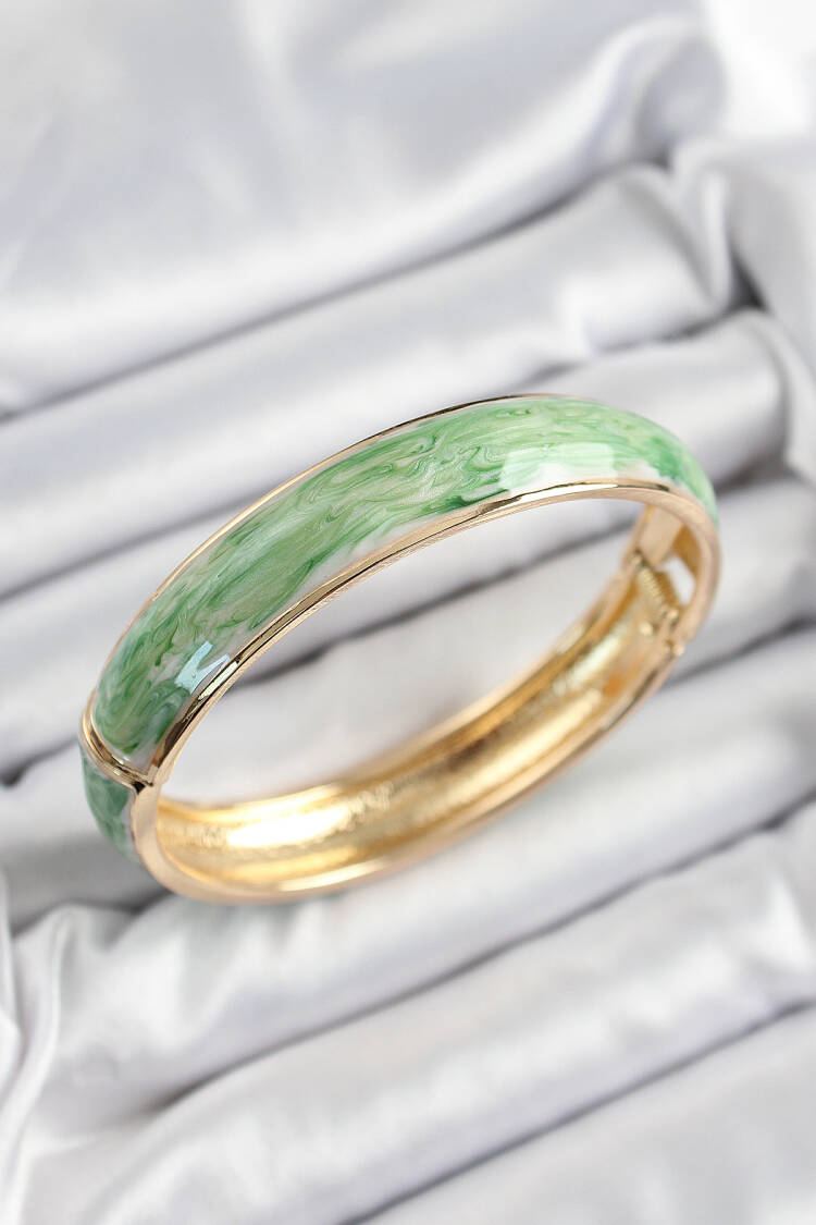 Brass Blue Green Enameled Marble Pattern Model Gold Color Women Clamp - Brand: Ebijuteri - Women's Clothing Wholesale - Globality Store