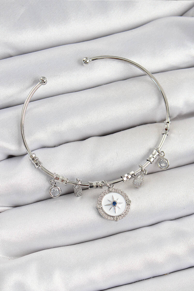 Brass Zircon Stone Compass Pattern Silver Color Charm Bracelet - Brand: Ebijuteri - Women's Clothing Wholesale - Globality Store
