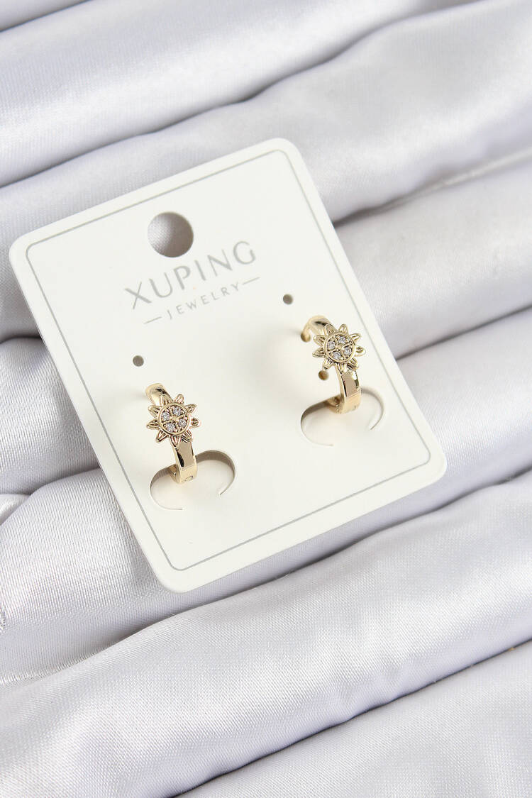 Xuping Zircon Stone Flower Pattern Gold Color Women Earrings - Brand: Ebijuteri - Women's Clothing Wholesale - Globality Store