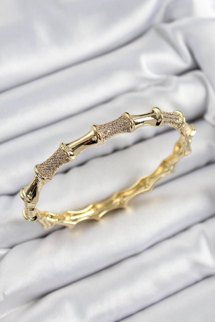 Brass Zircon Stone Bone Model Gold Color Vip Women Bracelet - Brand: Ebijuteri - Women's Clothing Wholesale - Globality Store