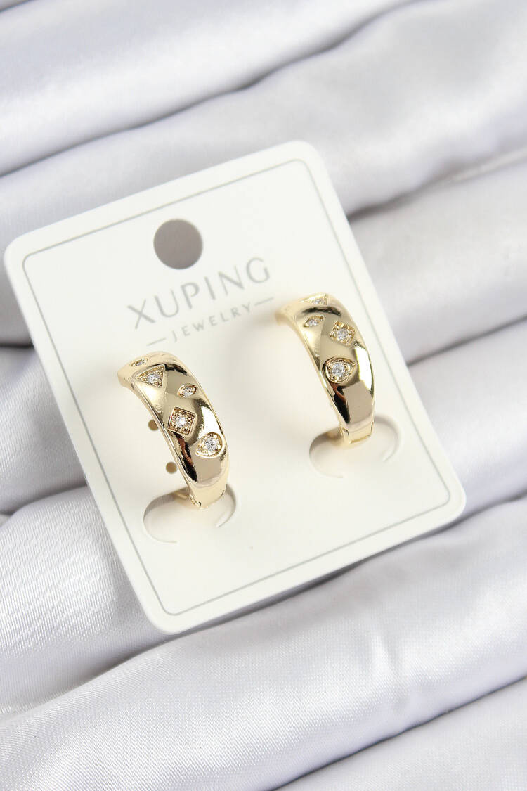 Xuping Zircon Stone Ring Pattern Gold Color Women's Earrings - Brand: Ebijuteri - Women's Clothing Wholesale - Globality Store
