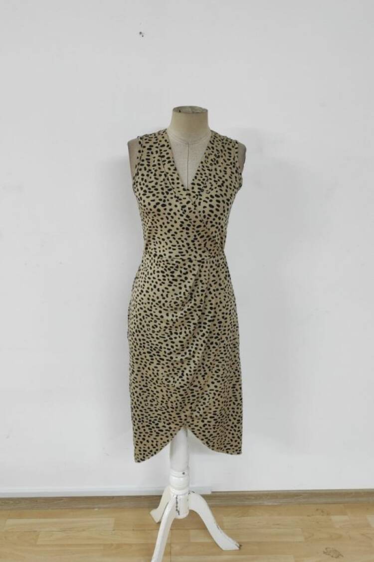 Wrap Dress With Animal Print And V-Neck