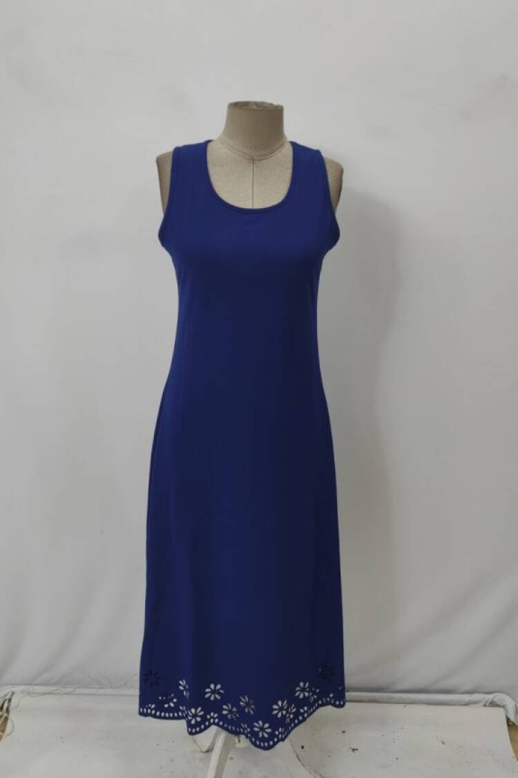 Navy Blue A-Line Floral Midi Dress
