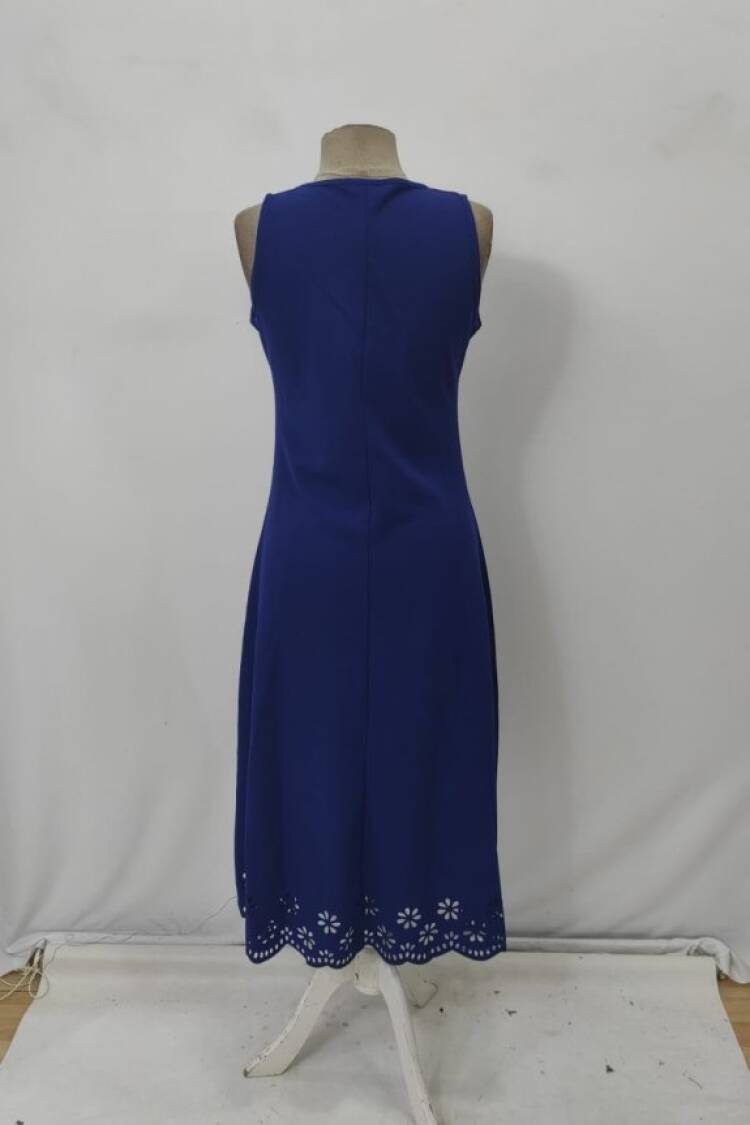 Navy Blue A-Line Floral Midi Dress