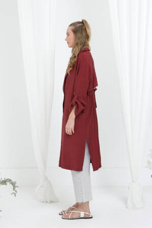 Claret Red Single-Breasted Long Coat - Brand: Puane - Women's Clothing Wholesale - Globality Store
