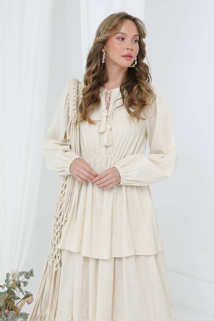 Fit And Flare Modest Dress With Long Sleeves