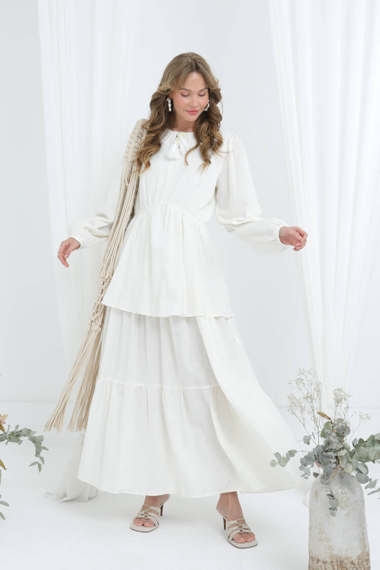 White Modest Boho Elegant Maxi Dress - Brand: Puane - Women's Clothing Wholesale - Globality Store