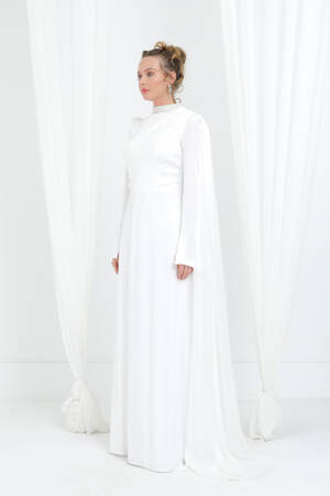 White Elegant A-Line Dress With High Neck - Brand: Puane - Women's Clothing Wholesale - Globality Store