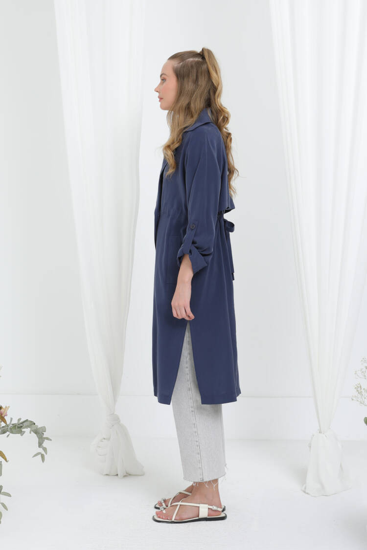 NavyElegant Single-Breasted Coat