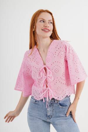 Casual Boho Shirt With Tie Closure - Brand: Lustrin - Women's Clothing Wholesale - Globality Store