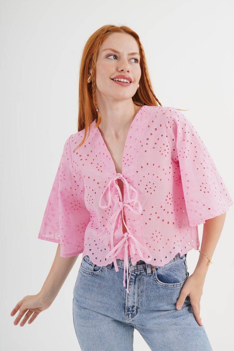 Casual Boho Shirt With Tie Closure