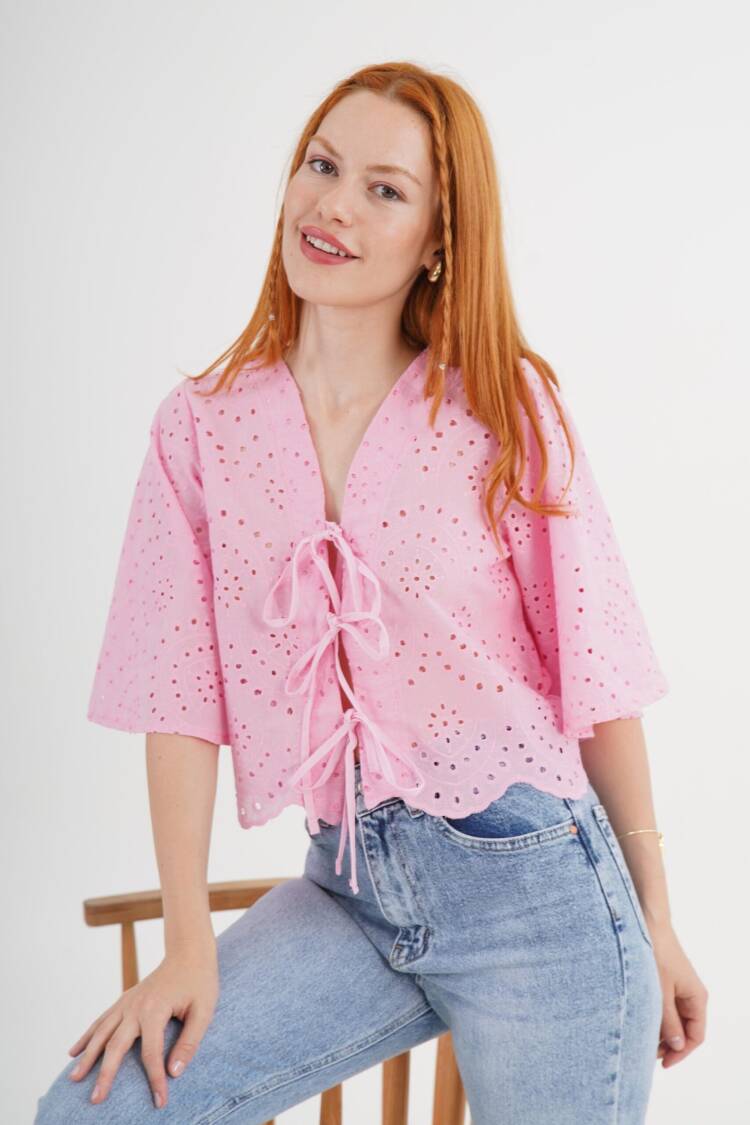 Casual Boho Shirt With Tie Closure