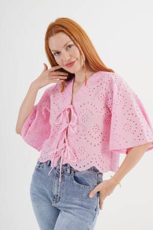 Casual Boho Shirt With Tie Closure - Brand: Lustrin - Women's Clothing Wholesale - Globality Store