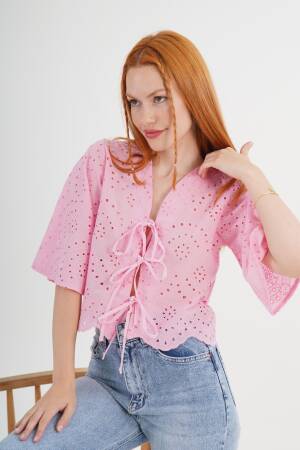 Casual Boho Shirt With Tie Closure - Brand: Lustrin - Women's Clothing Wholesale - Globality Store