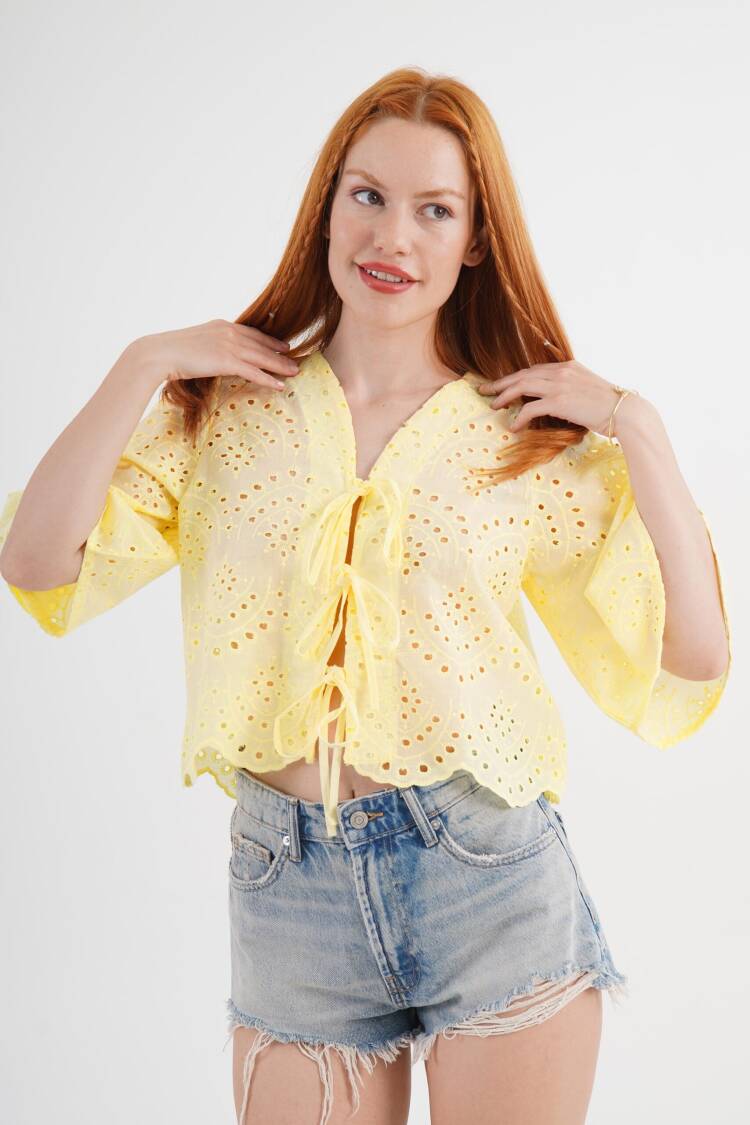 Boho Tie V-Neck Shirt With Bell Sleeves