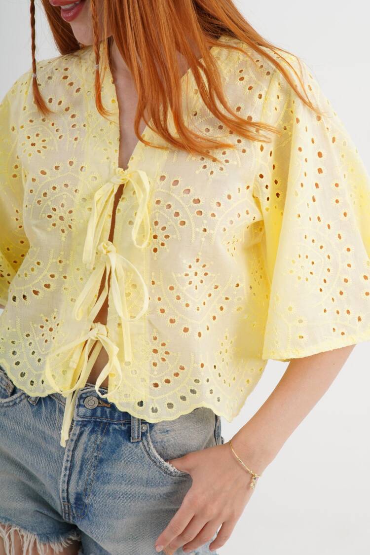 Boho Tie V-Neck Shirt With Bell Sleeves