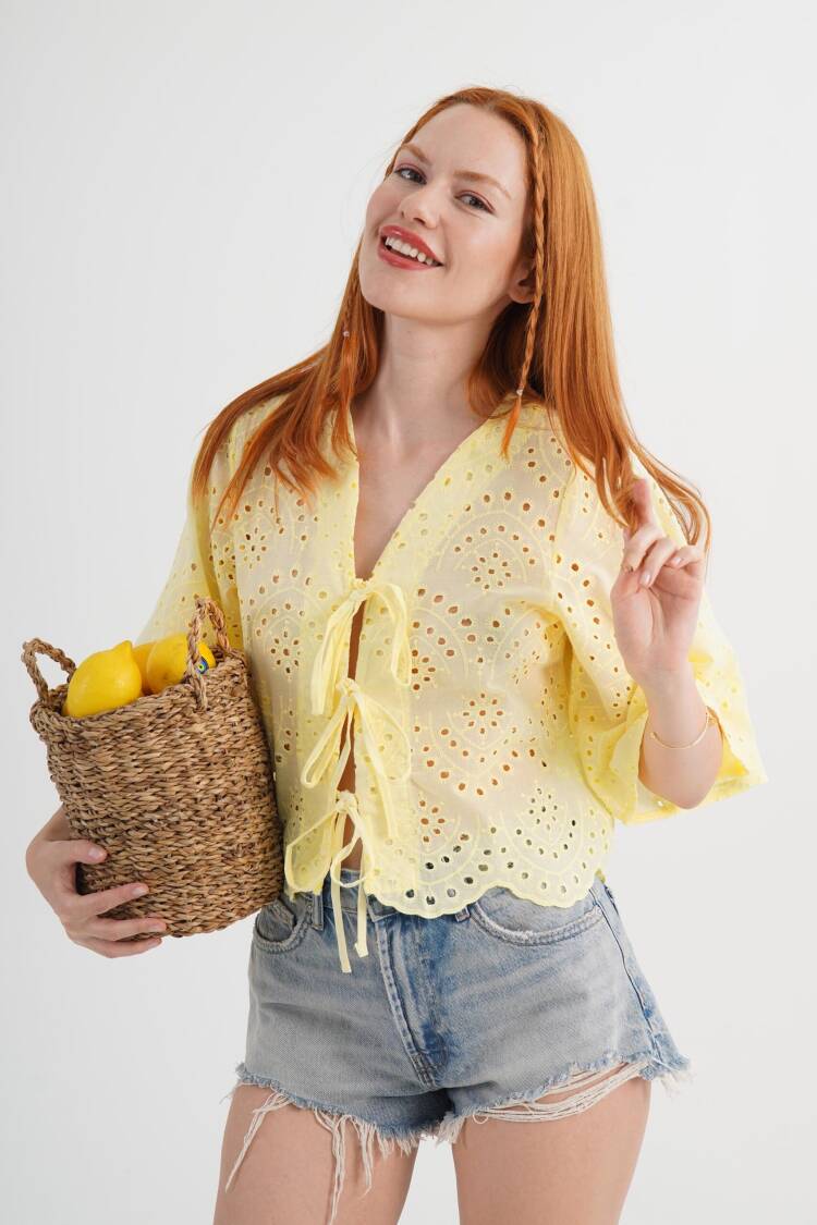 Boho Tie V-Neck Shirt With Bell Sleeves