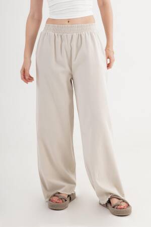 Beige Palazzo Pants With Wide Leg And Slant Pockets - Brand: Lustrin - Women's Clothing Wholesale - Globality Store