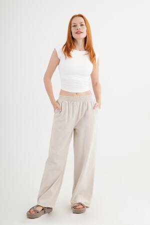 Beige Palazzo Pants With Wide Leg And Slant Pockets - Brand: Lustrin - Women's Clothing Wholesale - Globality Store