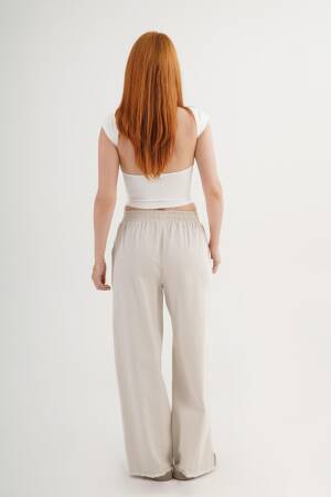 Beige Palazzo Pants With Wide Leg And Slant Pockets - Brand: Lustrin - Women's Clothing Wholesale - Globality Store