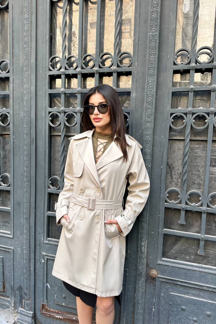 Beige Trenchcoat Elegant Single-Breasted Buttoned - Brand: My Jest Fashion - Women's Clothing Wholesale - Globality Store
