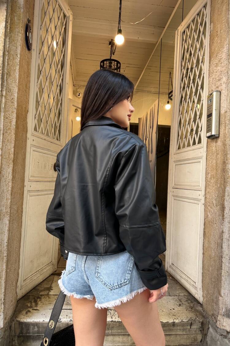 Biker Jacket With Zip-Up And Notched Collar - Brand: My Jest Fashion - Women's Clothing Wholesale - Globality Store