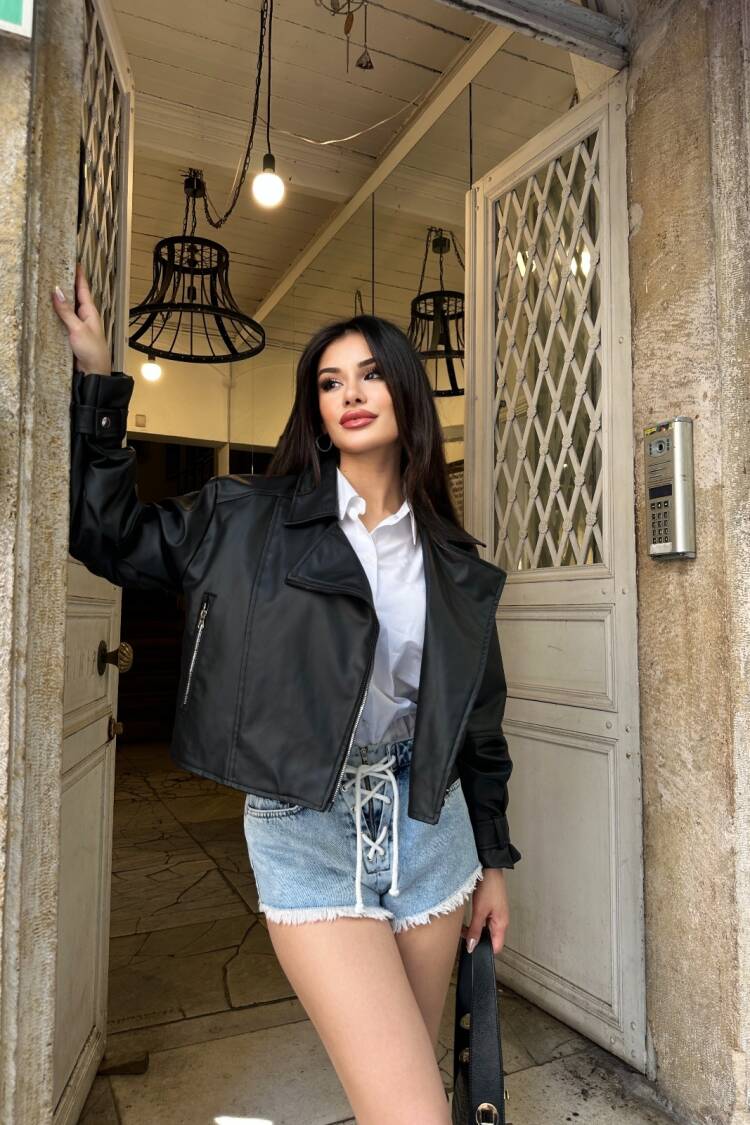 Biker Jacket With Zip-Up And Notched Collar