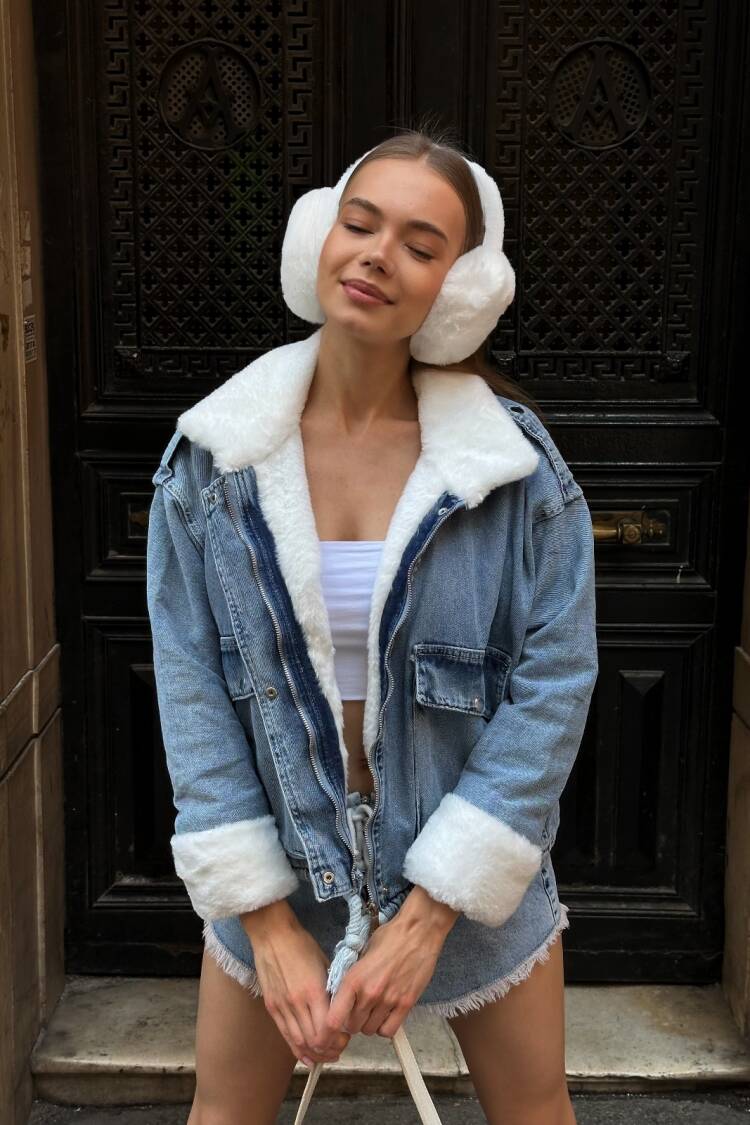 Blue Bomber Jacket With Flap Pockets