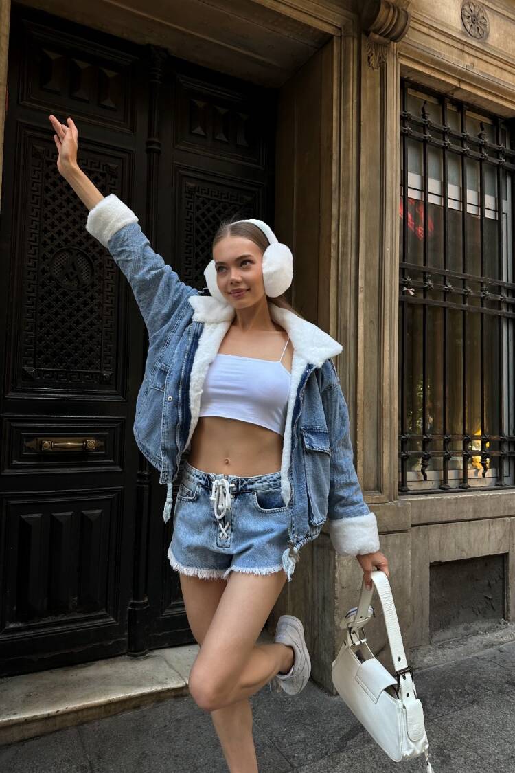 Blue Bomber Jacket With Flap Pockets