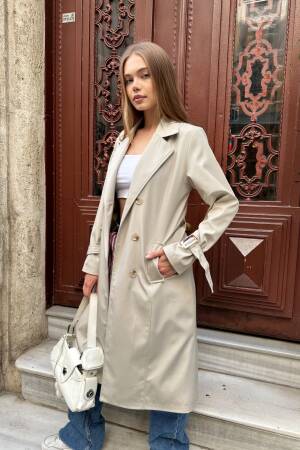 Beige Trenchcoat Single-Breasted Buttoned Coat - Brand: My Jest Fashion - Women's Clothing Wholesale - Globality Store